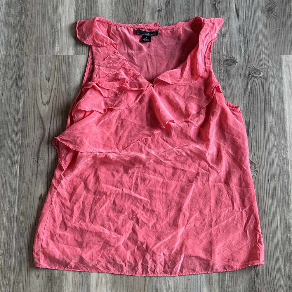 Willi Smith 100% Silk Ruffle Flutter Top Pink/peach Sleeveless Top Size Large